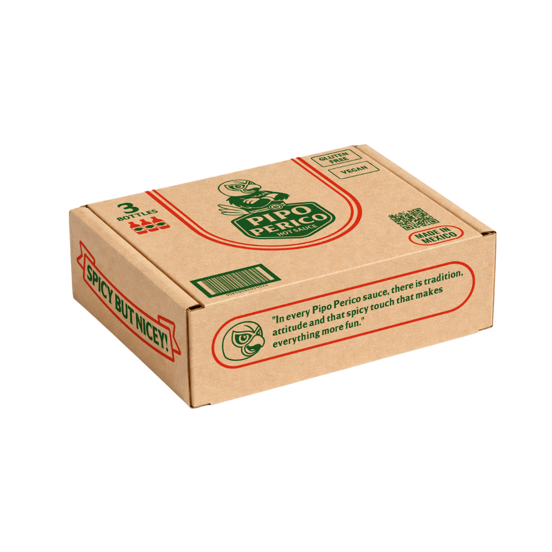 Paquete de Muestras, Salsa Picante Pipo Perico: Original, Extra Picante y Chipotle 12 FL OZ (355 mL) cada una