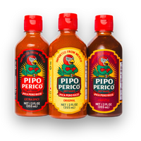 Paquete de Muestras, Salsa Picante Pipo Perico: Original, Extra Picante y Chipotle 12 FL OZ (355 mL) cada una
