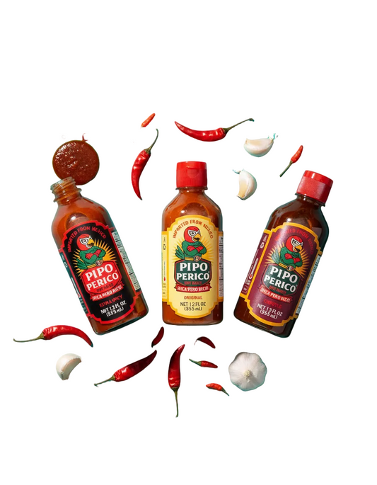 Sampler Pack, Pipo Perico Hot Sauce: Original, Extra Spicy & Chipotle 12 FL OZ (355 mL) each