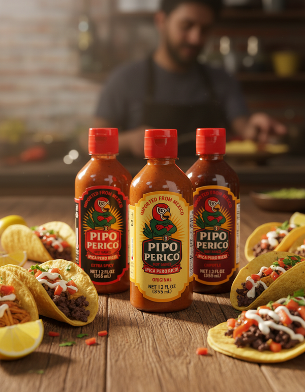Sampler Pack, Pipo Perico Hot Sauce: Original, Extra Spicy & Chipotle 12 FL OZ (355 mL) each