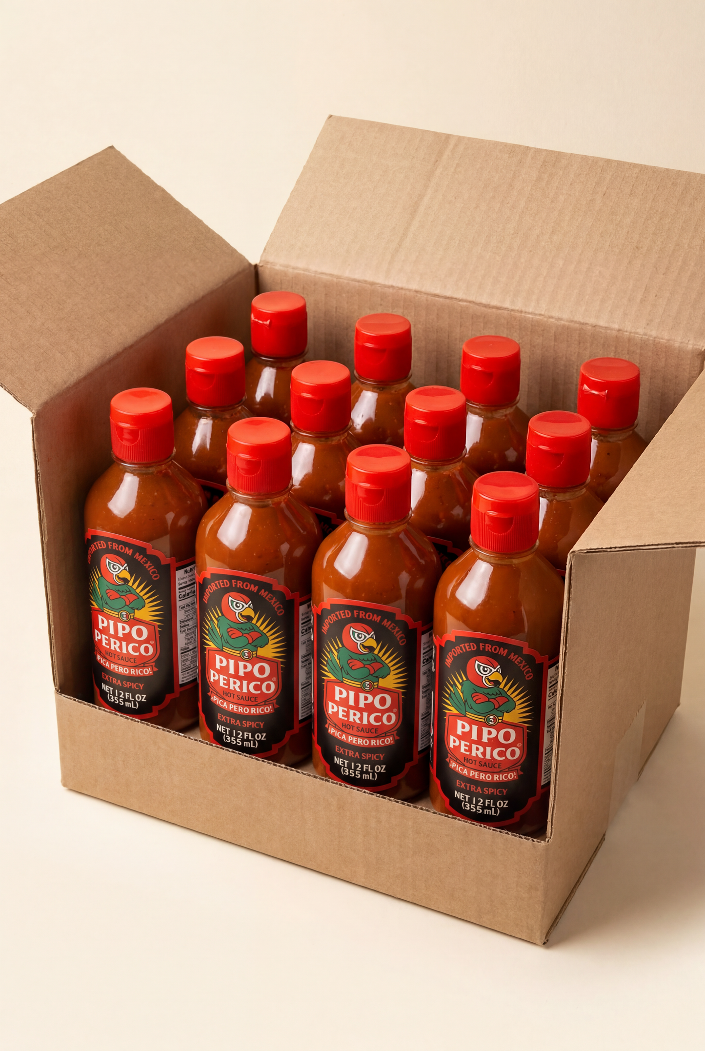 Caja con 12 Botellas de Salsa Pipo Perico – 12 fl oz (355 ml)