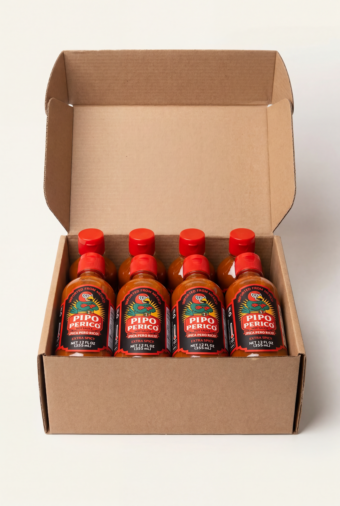 Caja con 12 Botellas de Salsa Pipo Perico – 12 fl oz (355 ml)