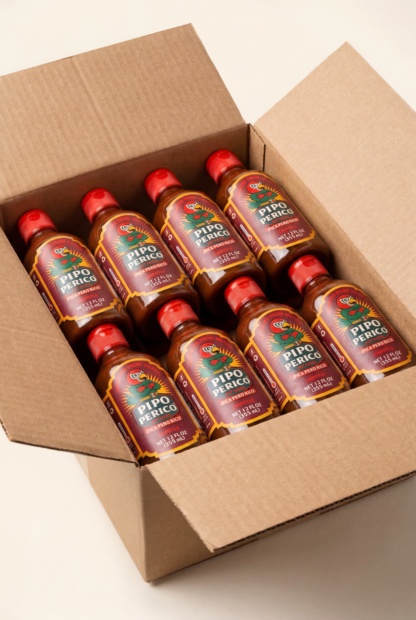 Caja con 12 Botellas de Salsa Pipo Perico – 12 fl oz (355 ml)