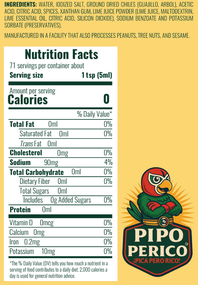Pipo Perico Original Hot Sauce (Pack of 2) 12 fl oz (355 ml) each